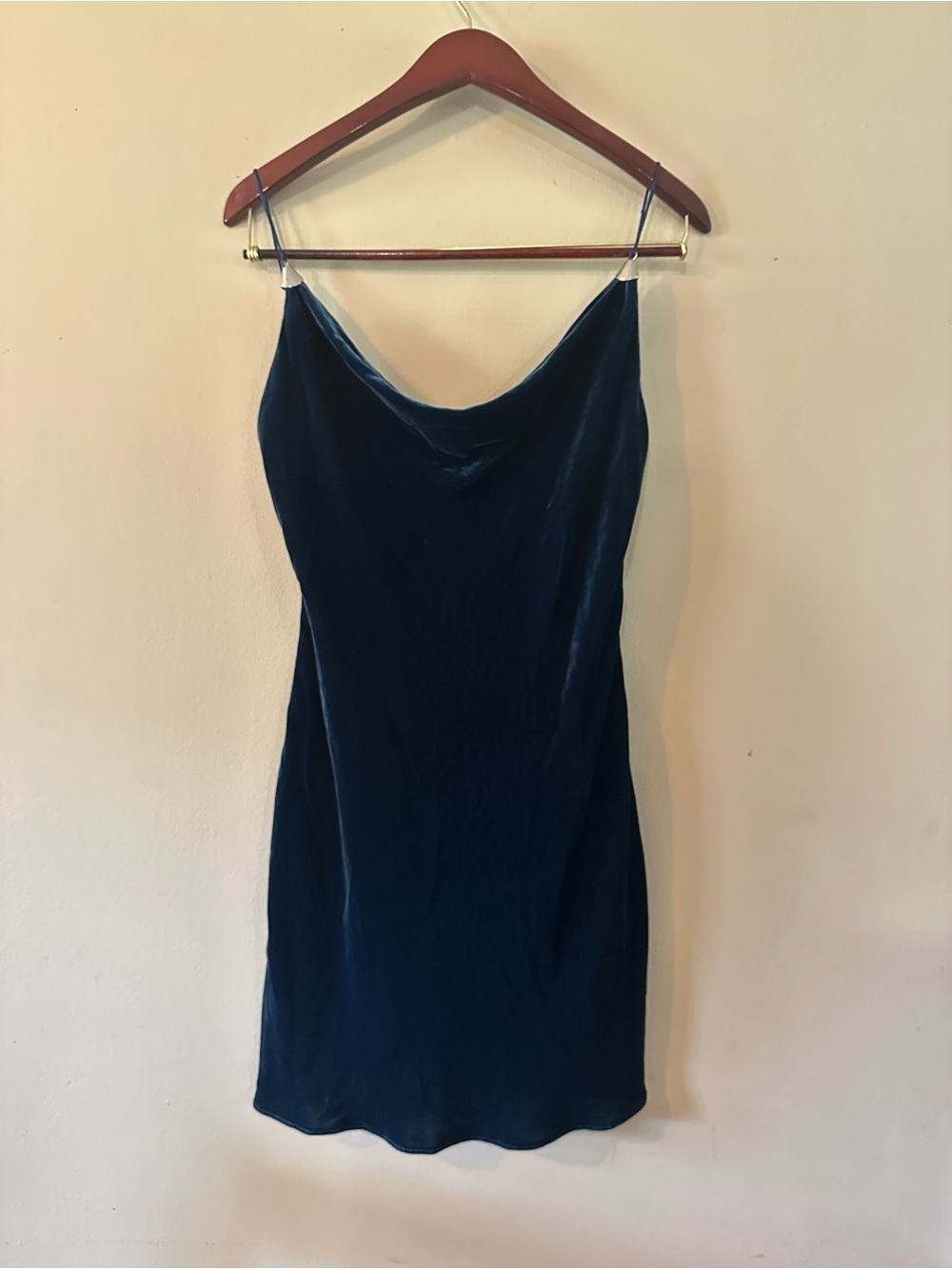Cinq à Sept Teal Blue Velvet Cowlneck Slip Mini Dress, Sz 6